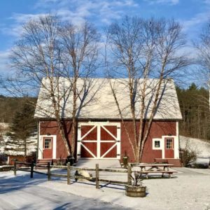 1824 House red barn in winter