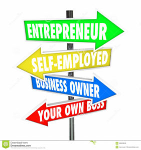 entrepreneur-self-employed-business-owner-signs-your-own-boss-words-road-street-arrows-pointing-you-to-success-39003948